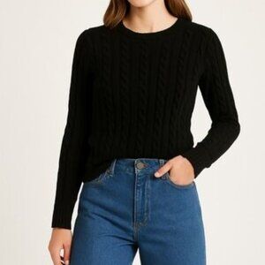 L.L. Bean Classic Cashmere Cable Knit Crewneck Sweater in Black Size XS